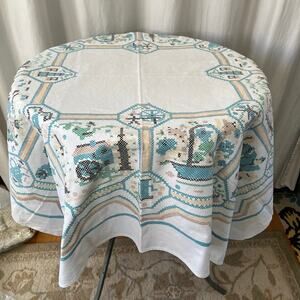 Vintage cotton farmhouse tablecloth 49x46 cottage core linens textiles fabric